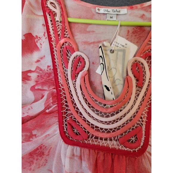 Blue Velvet Pink Floral Sheer Kimono Shawl Poncho Sz M Beaded Sheer topper NWT - Picture 5 of 9